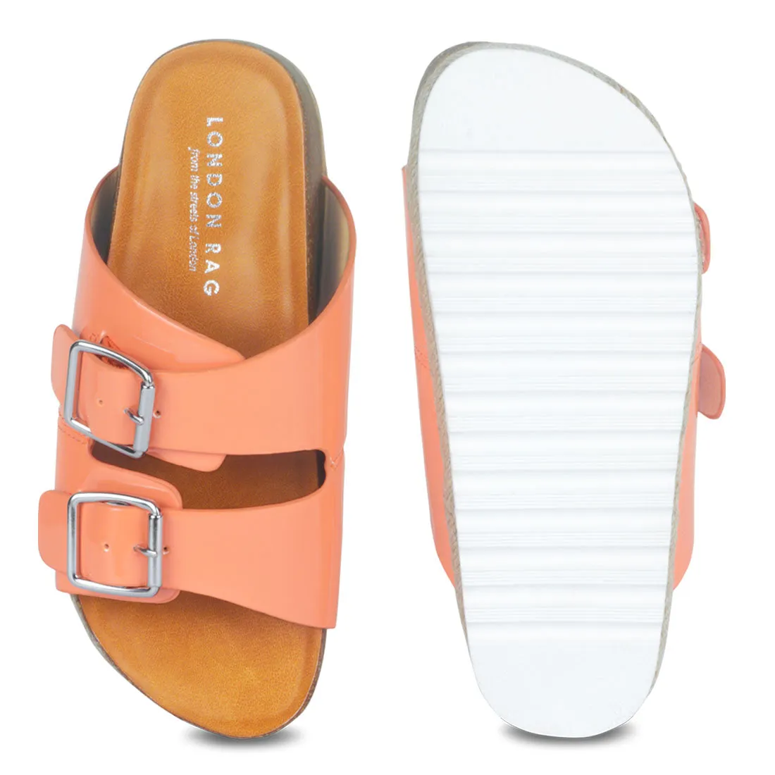 Coral Buckled Espadrille Platforms